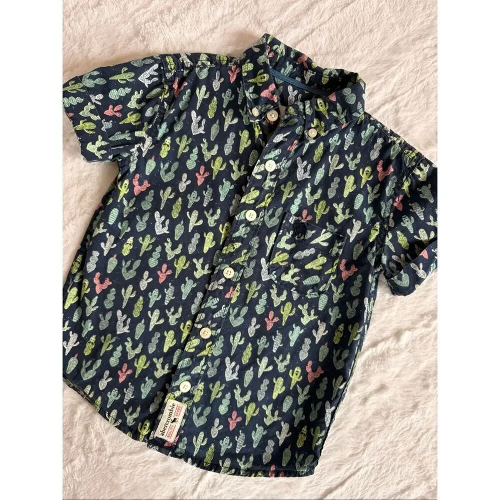 Abercrombie Kids Cactus Print Button Down Shirt Navy Size 3/4